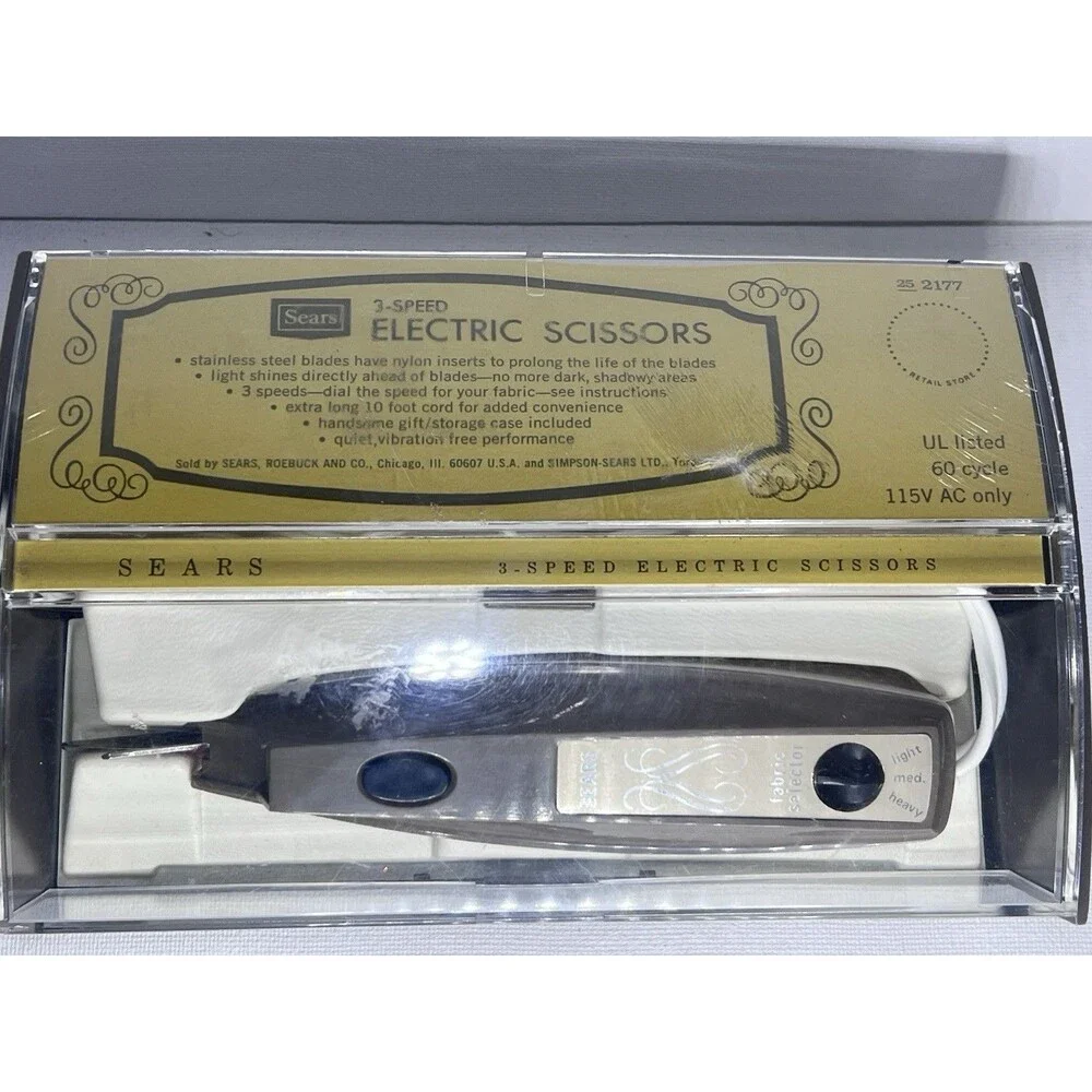 Vintage Sears Electric Scissors 3 Speed Fabric Cutter w Case Model 25-2177